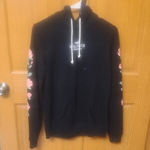 Hollister Black Sweatshirt with Pink Floral Accents